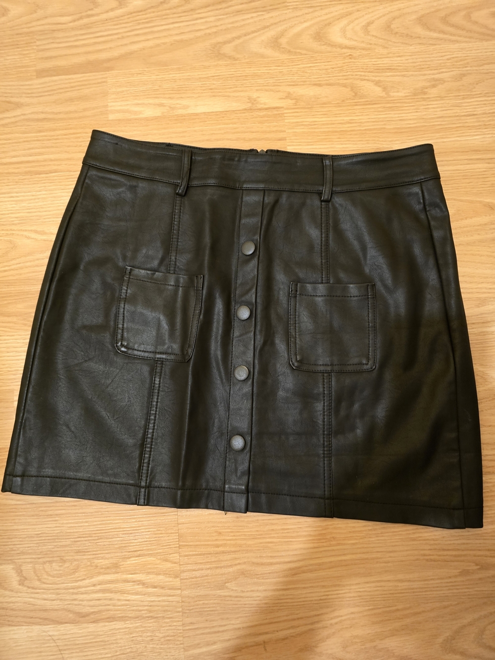 SHEIN Black Faux Leather Button-Front Mini Skirt